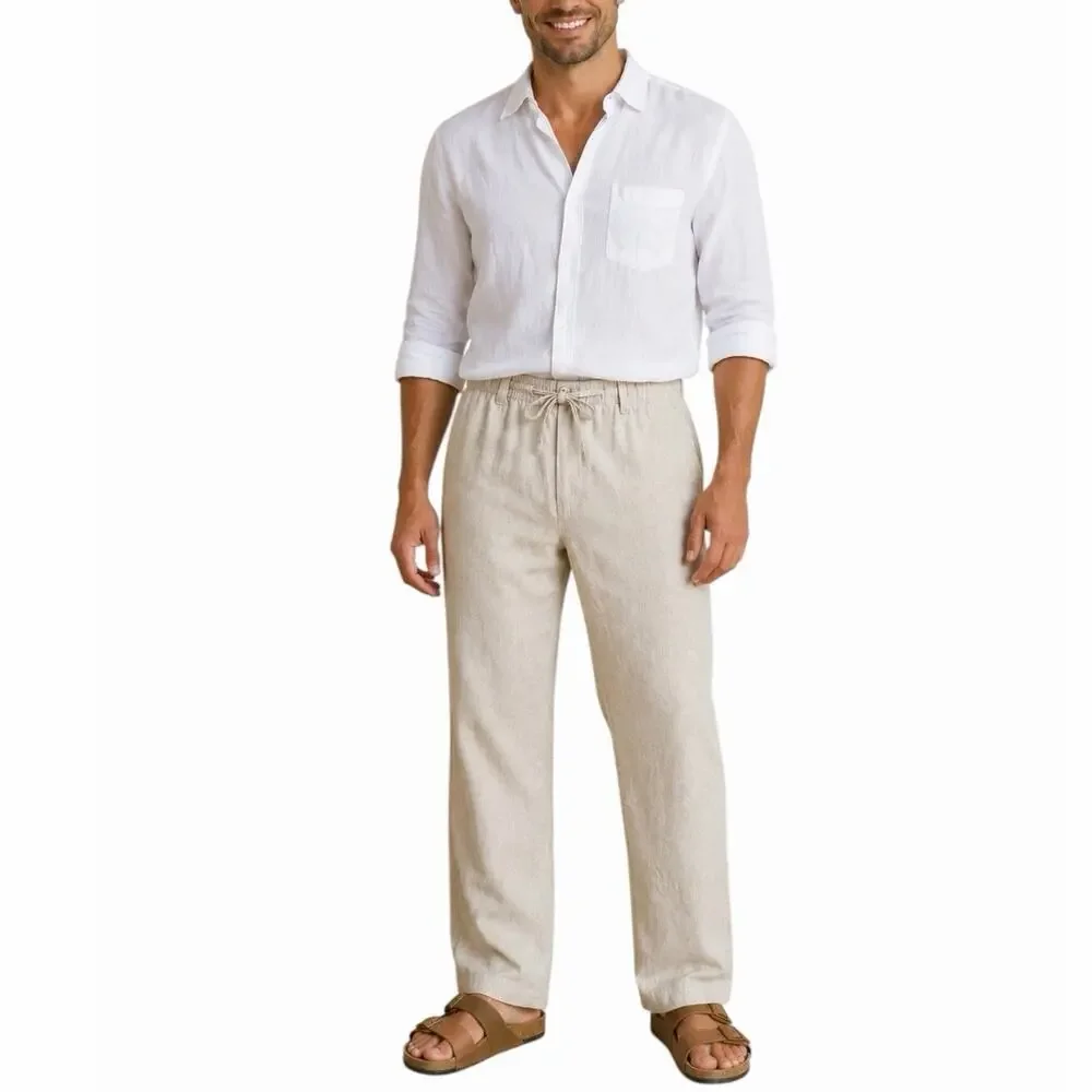 COOFANDY Men's Cotton Blend Drawstring Pants XXL Straight Leg Natural Relaxed